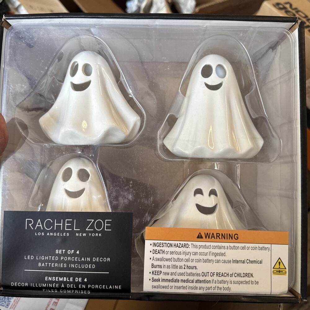 Rachel Zoe Halloween Set of 4 LED Lighted Small Smiling Ghosts